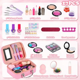 27 Pcs Kids Makeup Kit for Girls, Washable Makeup Kit Toys for Girls, Kids Makeup Toys for Kids Toddler Little Girls, Christmas Birthday Gifts for Girls Aged 3 4 5 6 7 8 9 10 Year Old