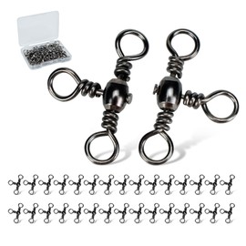 Piscorush 30 Pieces 3-Way Swivel Fishing Swivels Fishing Triple Swivel Fishing Copper Fishing Swivel Carp Fishing Accessories Spinner Fishing (Black Nickel, 30 Pieces and Box, Size 1/0​ (55kg))