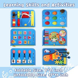 khlerox Busy Board Montessori Toy for Toddlers, Educational Learning Activity Sensory Board, Developing Sensory Toy for Fine Motor Skills, Travel Toy for Plane Car, Gift for Boys Girls (Dinosaur)