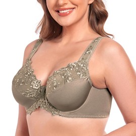 Ayigedu UK Women's Underwire Bra Lace Non Padded Plus Size Full Coverage Minimizer Bras 40-F Brown