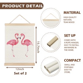 LZYRF Tropical Plant Flamingo Wall Art, Tropical Room Decor, Coquette Bow Hot Pink Flamingo Botanical Canvas Prints Wall Decor for Home Girls Dorm, 12x16 Inch Set of 2