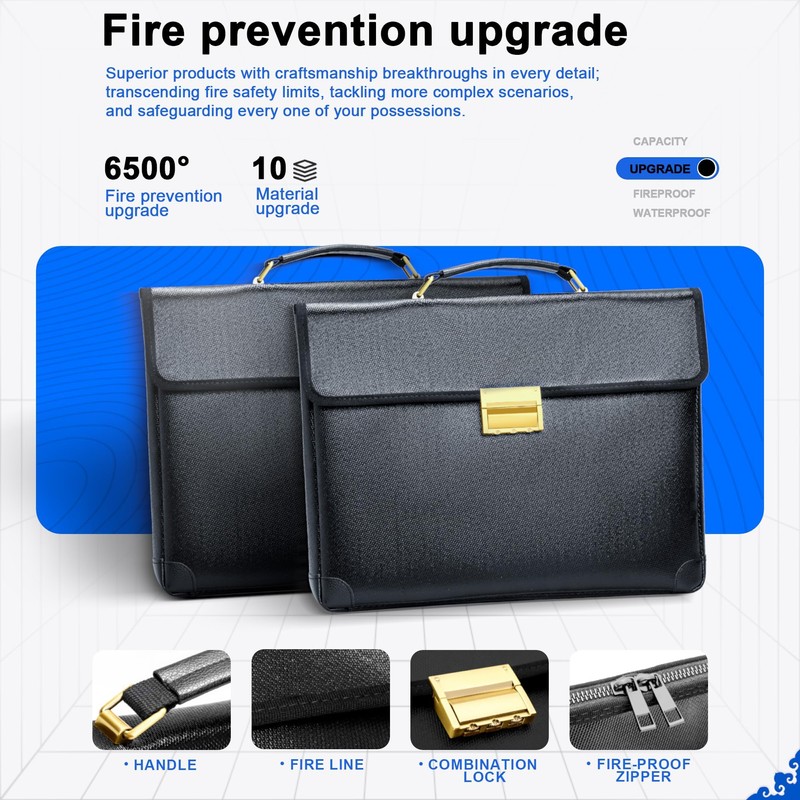 Upgraded Fully Fireproof Document Bag 6500°F,14.2x10x2.3 Fire Proof Bag for