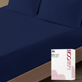 Mayfair Linen 100% Egyptian Cotton Queen Fitted Sheet - 800 Thread Count 16" Deep Pocket, Durable Sateen, All-Around Elastic, Head/Foot Side Indicators, Navy Blue