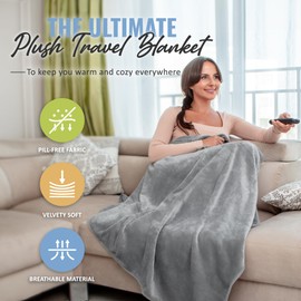 BOACAY Soft and Warm Travel Blanket for Airplanes and Cars - Long Distance Flight Essentials for Women, Men and Kids - Compact Pillow with Suitcase Belt and Backpack Clip for Easy Carry Warm Soft