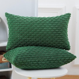 Madizz クッションカバー 2枚セット 柔らかい コーデュロイ 装飾的な 枕カバー 贅沢 スタイル クッションケース 寝室用 ソファ用 60 x 60 cm グリーン