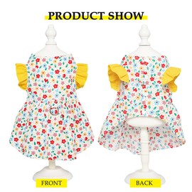 Pet Dog Dress Clothes Puppy Dog Princess Dresses with Bow Hair Clip(Yellow S)