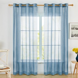 Deconovo Linen-Feel Sheer Curtains, Elegant Textured Grommet Drapes for Living Room & Bedroom Sustainable Privacy Curtains, 2 Panels, 52x84 Inch, Soft Natural Light Filtering, Light Blue