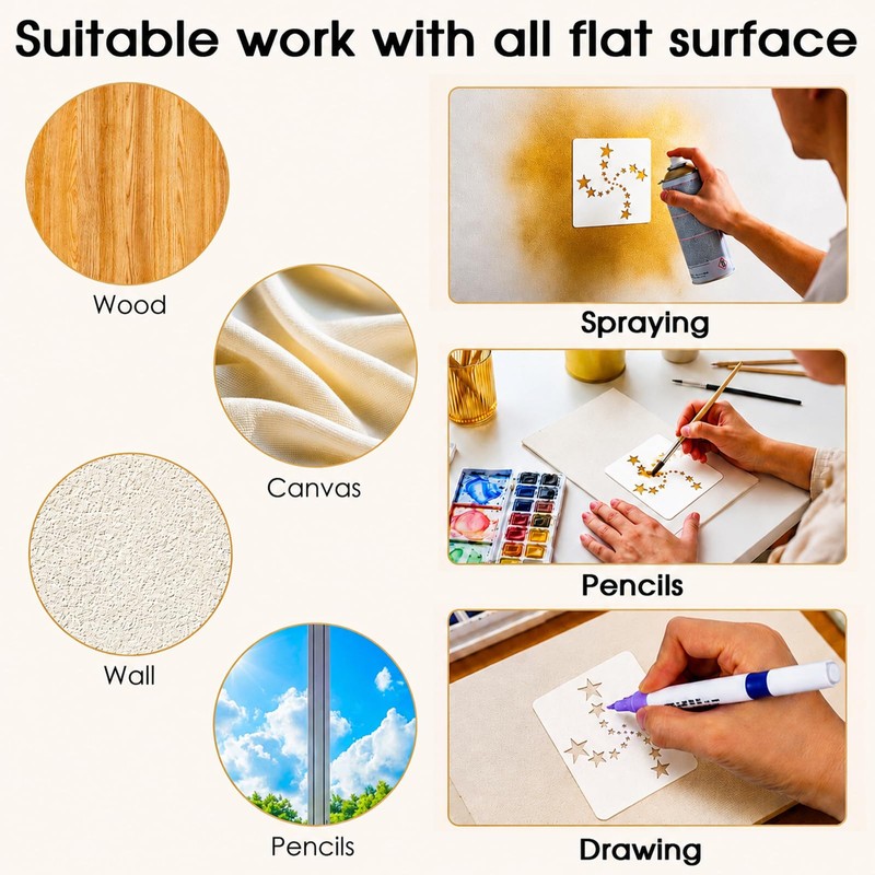 25Pcs Star Stencils for Painting, Reusable Stencils for Crafts