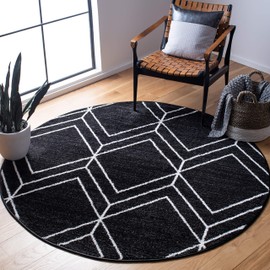 SAFAVIEH Adirondack Collection Area Rug - 10' Round, Black & Ivory, Modern Geometric Design, Non-Shedding & Easy Care, Ideal for High Traffic Areas in Living Room, Bedroom (ADR241Z)