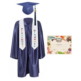 GraduationMall Preschool Graduation Cap Gown Stole Package with 2025 Tassel, Certificate Navy Blue X-Large 36(4'3"-4'5")