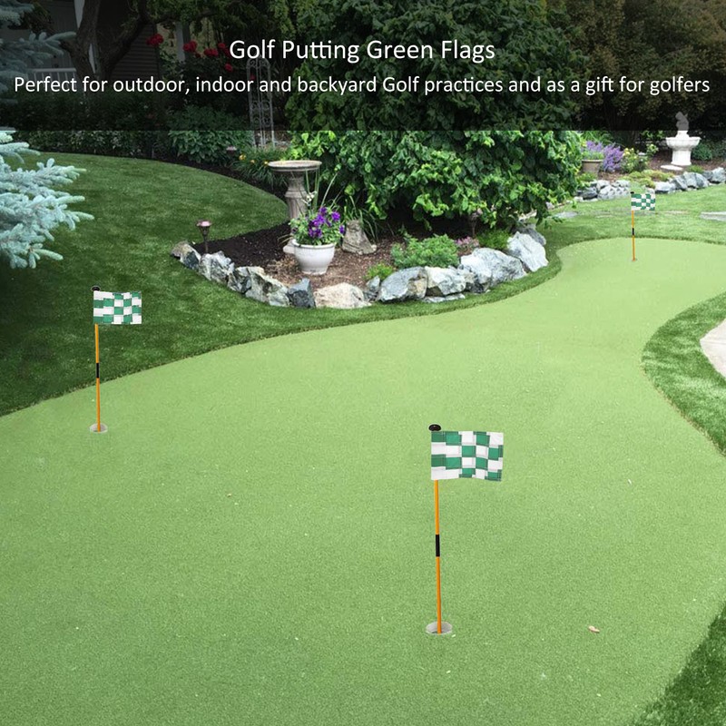 Checkered Golf Hole Pole Cup Flags Golf Backyard Practice Putting