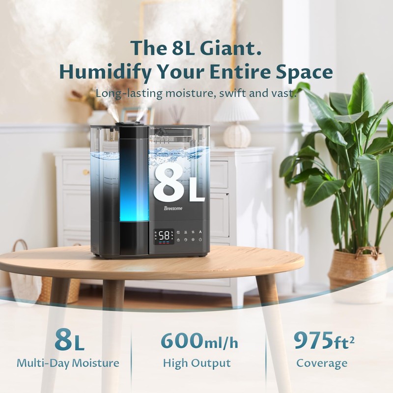 BREEZOME 8L Humidifiers for Bedroom, Warm & Cool Mist for