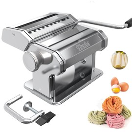 Shule Pasta Maker Machine Stainless Steel Manual Noodle Makers Include Pasta Roller, Cutter, Hand Crank and 7 Adjustable Thickness Setting