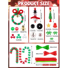 Kalolary Christmas Beaded Ornament Kit, Xmas Craft Wreath Candy Cane Bell Christmas Triangle Windmill Snowman DIY Beads Chenille Stems and Ribbons for Christmas Tree Hanging Decoration Holiday Party