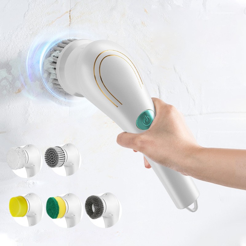Handheld Electric Cleaning Brush Multifunctional with 5 Replacement Brush Heads