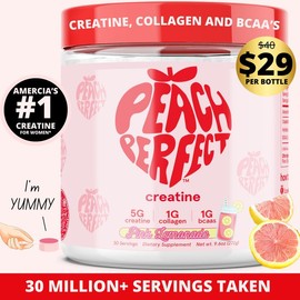 Peach Perfect Creatine Monohydrate Powder, Creatine for Women with Collagen, BCAAs, 5g Vegan Micronized Creatine per Serving, for Energy, Performance, 30 Servings:_2 Months_Peach
