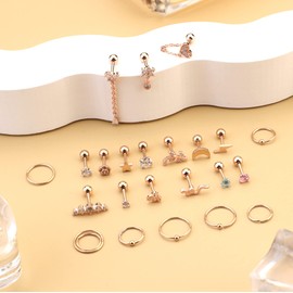 Drperfect 16G Cartilage Earring Stud 20G Cartilage Hoop Earring Set for Women Stainless Steel Butterfly Heart Flower Chain Dangle CZ Curved Tragus Conch Helix Piercing Jewelry3