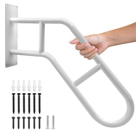 Hand Rails for Outdoor Steps, 28" Step Grab Bar for Outdoor, Step Railing, Garage Railing with Matte Finished, U Shaped Handrail Wall Mount, Exterior Handrails 1-2 Steps for Porch, White