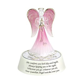 Light Up Guardian Angel in Pink Praying on a Mirrored Box