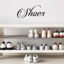 Vinyl Wall Art Decal - Shoes Cursive Lettering Sign - 6" x 12" - Women’s Girl’s Bedroom Closet Door Shoe Bin Organization Sticker Label - Home Decor - Trendy Modern Wall Decals