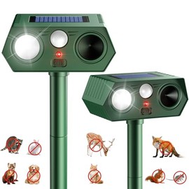 2026 Upgraded Solar Ultrasonic Animal Repellent Outdoor, Deer Repellent Devices Waterproof, Motion Activated Cat Repellent Outdoor, Squirrel Raccoon Skunk Rabbit Dog Bird Deterrents for Yard (2-Pack)
