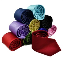 Formal Wedding Groomsmen Solid Colour Mens Silk Satin Tie Regular Size Necktie (Black)