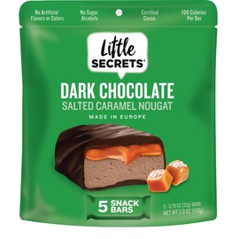 Little Secrets Dark Chocolate Caramel Nougat Bars | 5 Snack Bars | Made in Europe | Nothing Artificial & No Sugar Alcohols | Sustainable Cocoa | 3.9 Ounce, Pack of 1