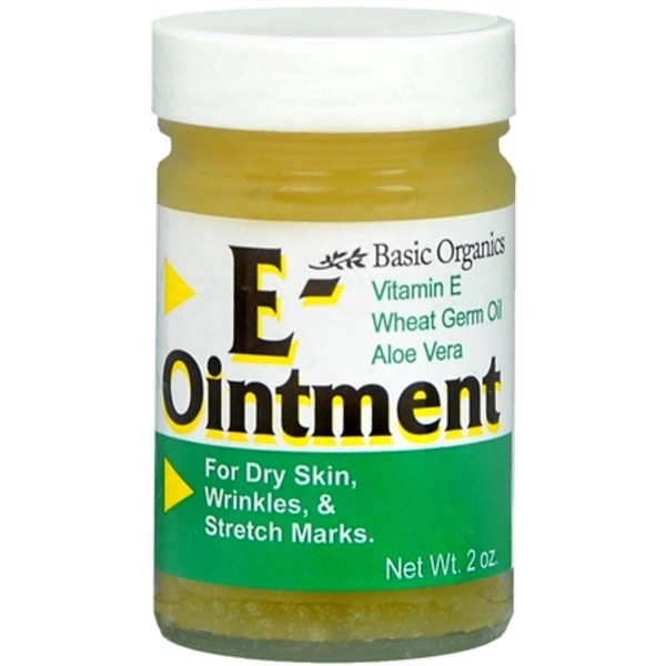 Vitamin E OINTMENT 2oz Basic Organics - for Dry Skin, Stretch Marks, Scars