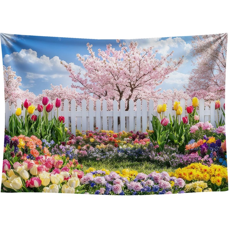 DePhoto 7x5FT Spring Garden Backdrop Secret Floral Garden Tulip Peach
