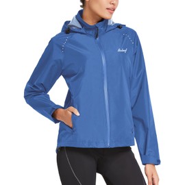baleaf Women's Rain Jackets Running Waterproof Windbreaker with Hood Packable Light Rain Coat Reflective Cycling Golf Hiking Gear Dark Blue S