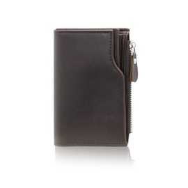 AdiStylinno Men's Minimalist Credit Card Holder Small Leather Wallet Large Capacity Wallet with Zip Coin Compartment Multiple Card Slots and ID Window, coffee, Modern