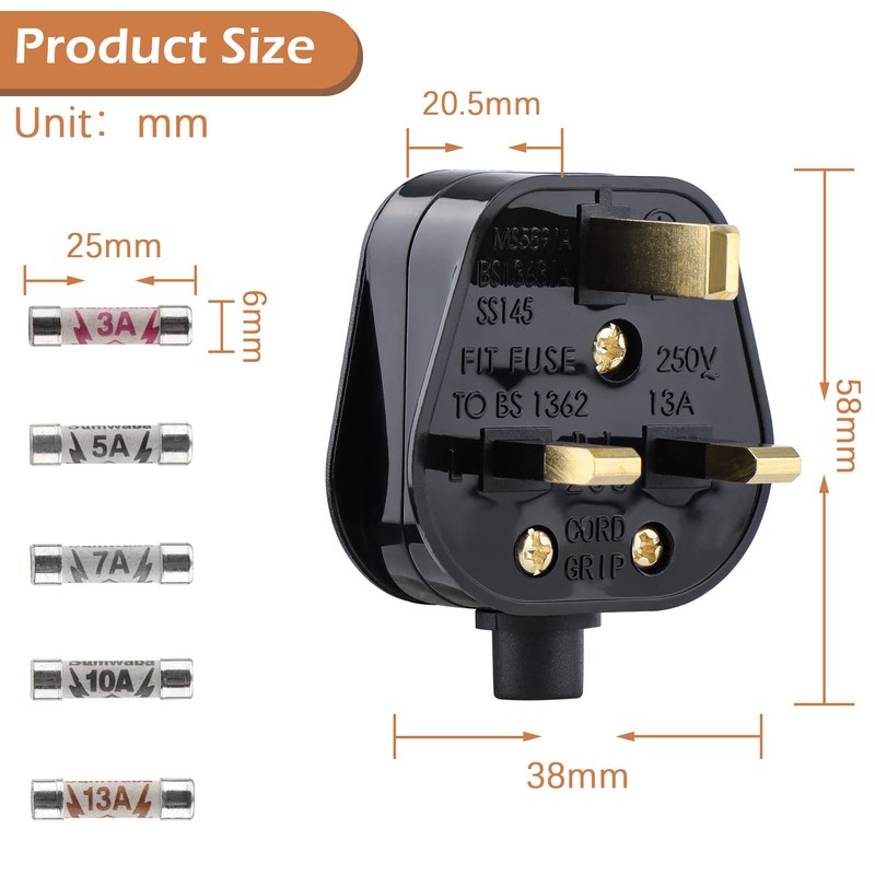 2 Pack 3 Pin Plug UK 13 Amp Plugs Fused