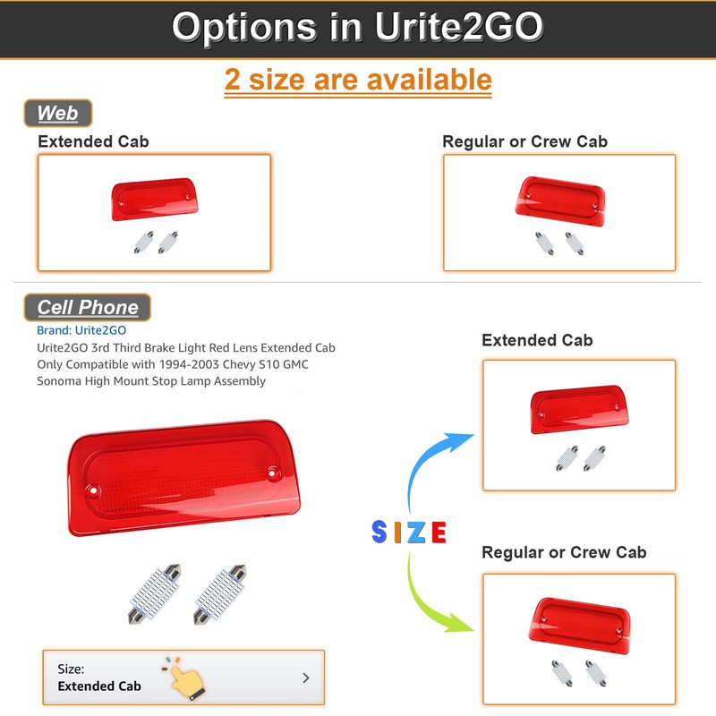 Urite2GO 3rd Third Brake Light Red Lens Extended Cab Only