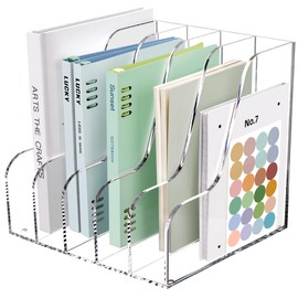 SANRUI Acrylic Desk Organizers, Clear Magazine File Holder, 5 Vertical Compartments A4 Folder Binder Holders Sorter, Office Desktop Workspace Organization Storage Rack for Office Home School