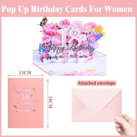 Pop Up 18th Birthday Cards For Women, Daughter 18th Birthday Cards, 3d Pop Up Flower 18th Butterfly Card For Her, Daughter, Sister, Girlfriend, Girls, Attach A Delicate Envelope (18)