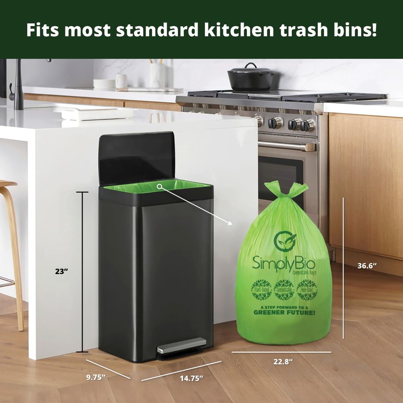 Simply Bio 13 Gallon Compostable Trash Bags Liners with Handle-Tie,