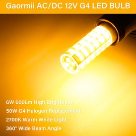 Gaormii G4 LED Bulb JC Type Bi-Pin Base Light Bulbs 6W AC/DC 12V 50W T3 Halogen Bulb Equivalent, Warm White 2700K, Non-dimmable for Outdoor Landscape Lighting Deck Stair Step Path Lights, Pack of 6