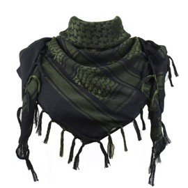 Explore Land Cotton Shemagh Keffiyeh Tactical Desert Scarf Neck Head Wrap with Tassel for Men Women (Black and Green, one size)