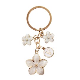 AYYSHULAN White Cute Enamel Flower Initial Letter Bag Charms Keychain Aesthetic Accessory Keyring Purse Backpacks Handbags for Women Girls,White V