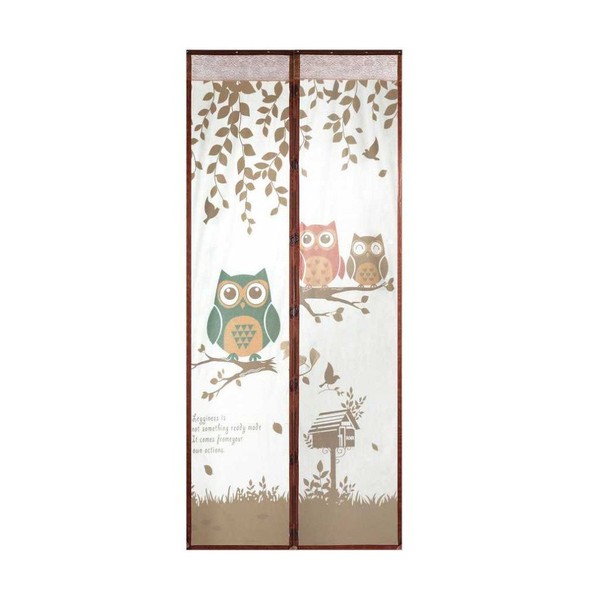 RUICK Magnetic Door Screen Door Nets Mesh Anti Mosquito Hands Free Fits Door Up to 39 x 83 Inches Automatically Mesh Curtain Keeps Bugs & Mosquitoes Out… (100 X 210 cm Owl, Coffee)