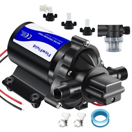 FlowFluid 12V DC Water Pressure Booster Diaphragm Pump for RV,45PSI 4GPM Washdown Fresh Self Priming Electric Pump for Boats with Filter, Transfer On Demand Pump for Marine Yacht Caravan Garden Hose