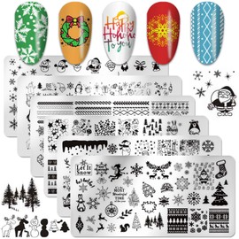SILPECWEE 6pcs Christmas Nail Stamping Plate Nail Stamp Penguin Polar Bear Elk Animal Nail Stencils Nail Art Stamping Kit Holiday Manicure Template