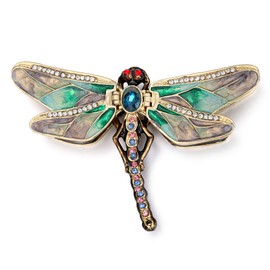 Vie jeune Hand Painted Enamel Dragonfly Hinged Trinket Box, Unique Mini Ring Necklace Jewelry Organizer, Classical Antique Bejeweled Storage, Figurine Collectible Keepsake Home Decor (Dragonfly)