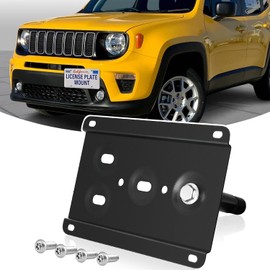 License Plate Holder Front License Plate Bracket No Drill Tow Hook Mount Anti-Theft License Plate Frame Compatible with Jeep 2015-up Renegade Latitude Sport Limited (Except Trailhawk)