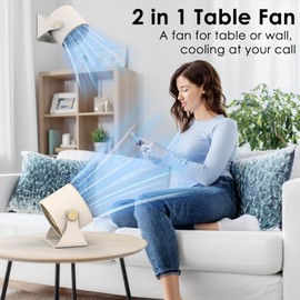 Minthouz Desk Fan - Touch Control LED Display, Premium USB Fans 3600mAh Rechargeable Battery, 6 Speeds, 90° Tilting - Portable for Home, Office, Travel, Camping, Kitchen (Beige)