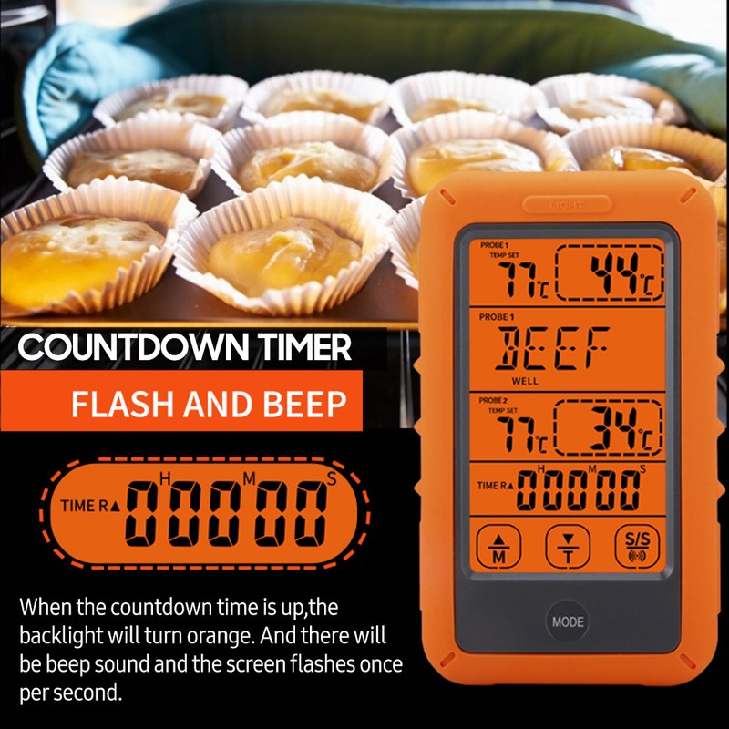 Wireless Meat Thermometer with 2 Probes 328Ft Long Range LCD
