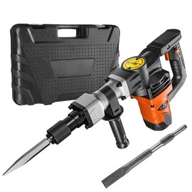 VEVOR Demolition Jack Hammer with 2/4/6 Chisel Bit, 360°C Swiveling Front Handle, Electric Hammer & Gloves for Concrete Breaking:_1400W - 2 Pieces - Black
