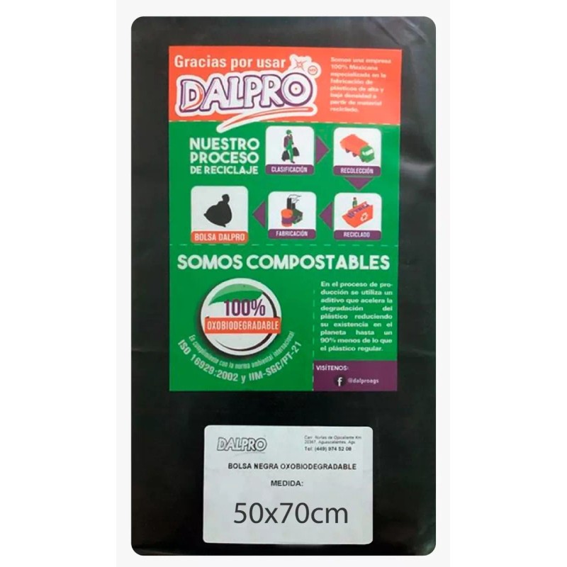 Dalpro Bolsa Negra Para Basura 50x70 Cm Oxobiodegradable 100 Pzas