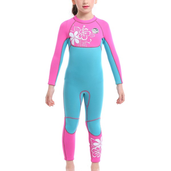 Kids Girls 3mm Wetsuit Long Sleeve One Piece Dive Skin UV Protection Thermal Swimsuit for Diving Snorkeling Swimming 10-12 Years