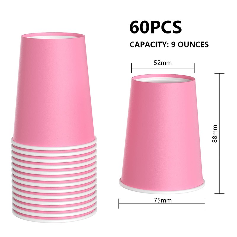 YANGTE 60 Pieces Pink Paper Cups Disposable Party Cups Biodegradable